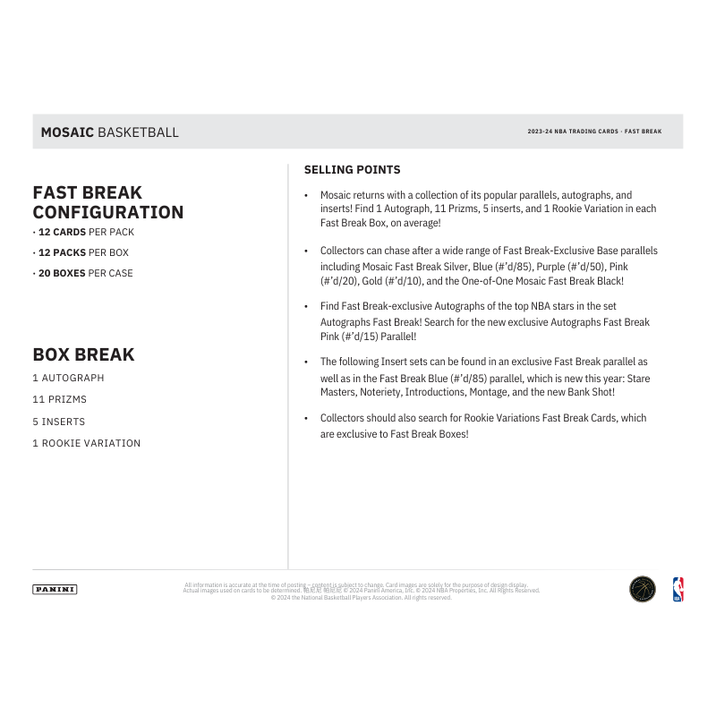 2023/24 Panini Mosaic Basketball Fast Break Box