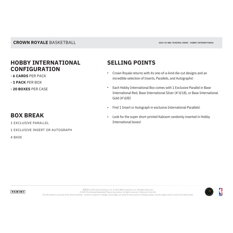 2023/24 Panini Crown Royale Basketball International Hobby Box